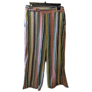 Indigo Rein Striped Linen Blend Wide Leg Pants Boho Beachy High Waist Boho Sz L